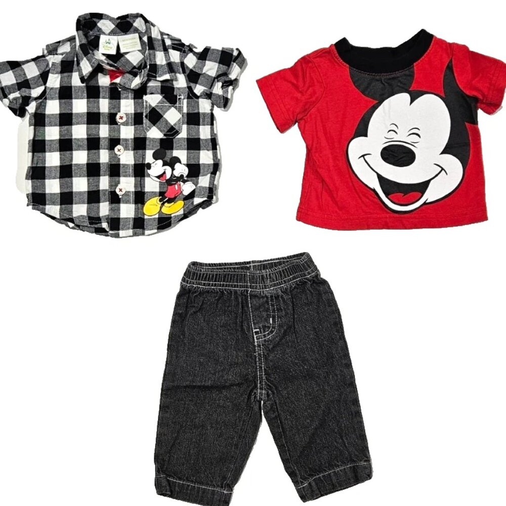 Disney Baby Mickey Mouse Outfit 3pc Set – Shirt Tee Pants Newborn